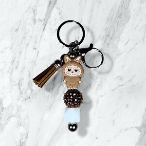 Labubu Light Brown The Monsters Beaded Keychain